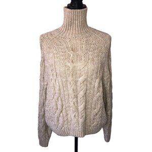 H&M Womens Size S Sweater Turtleneck Wool Blend Beige Oatmeal Long Sleeve Cozy